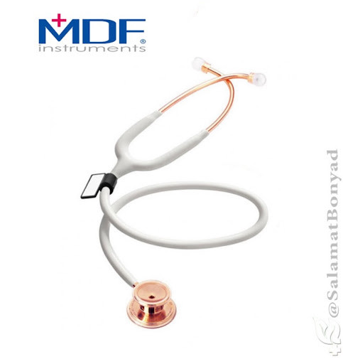 گوشی پزشکی دولوکس MDF مدل 777 رنگ رزگلد سفید و مشکی