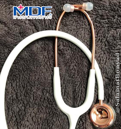 گوشی پزشکی دولوکس MDF مدل 777 رنگ رزگلد سفید و مشکی